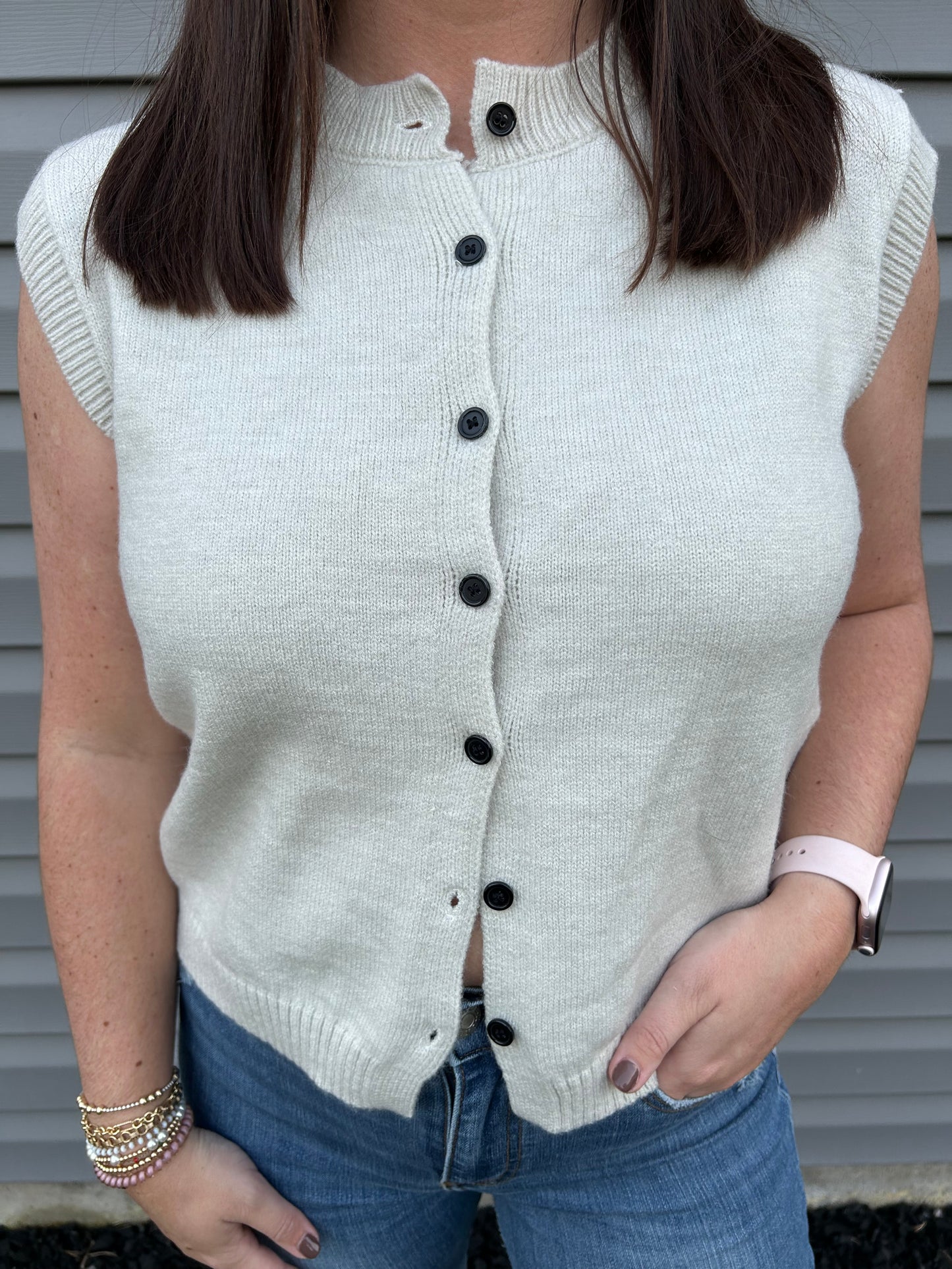 Sleeveless Knitted Button Up Cardigan