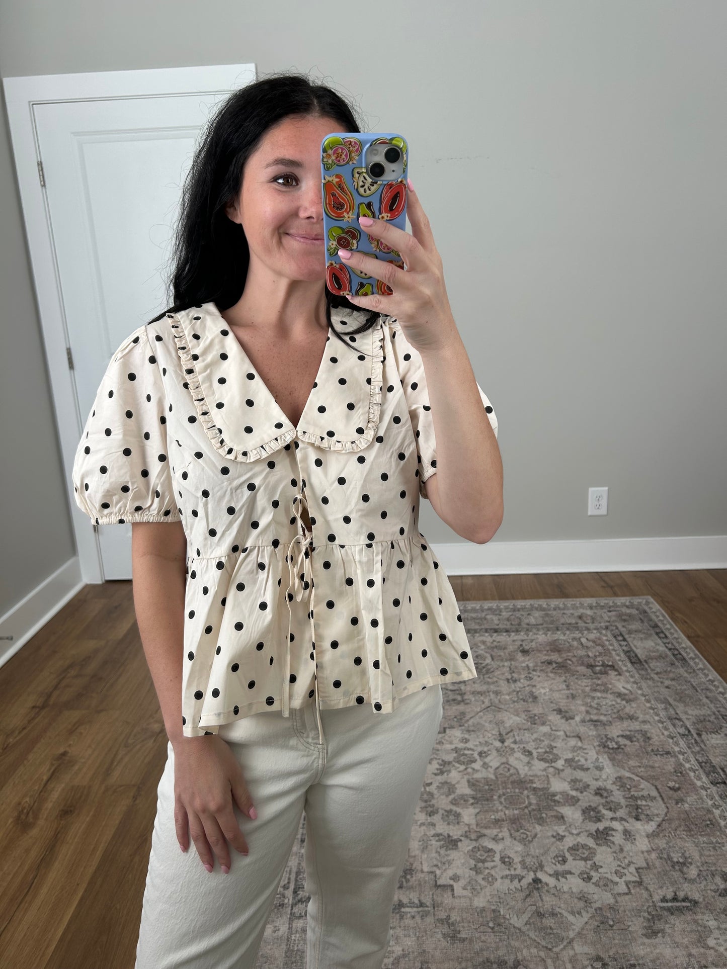 Polka Dot Woven Collar Top
