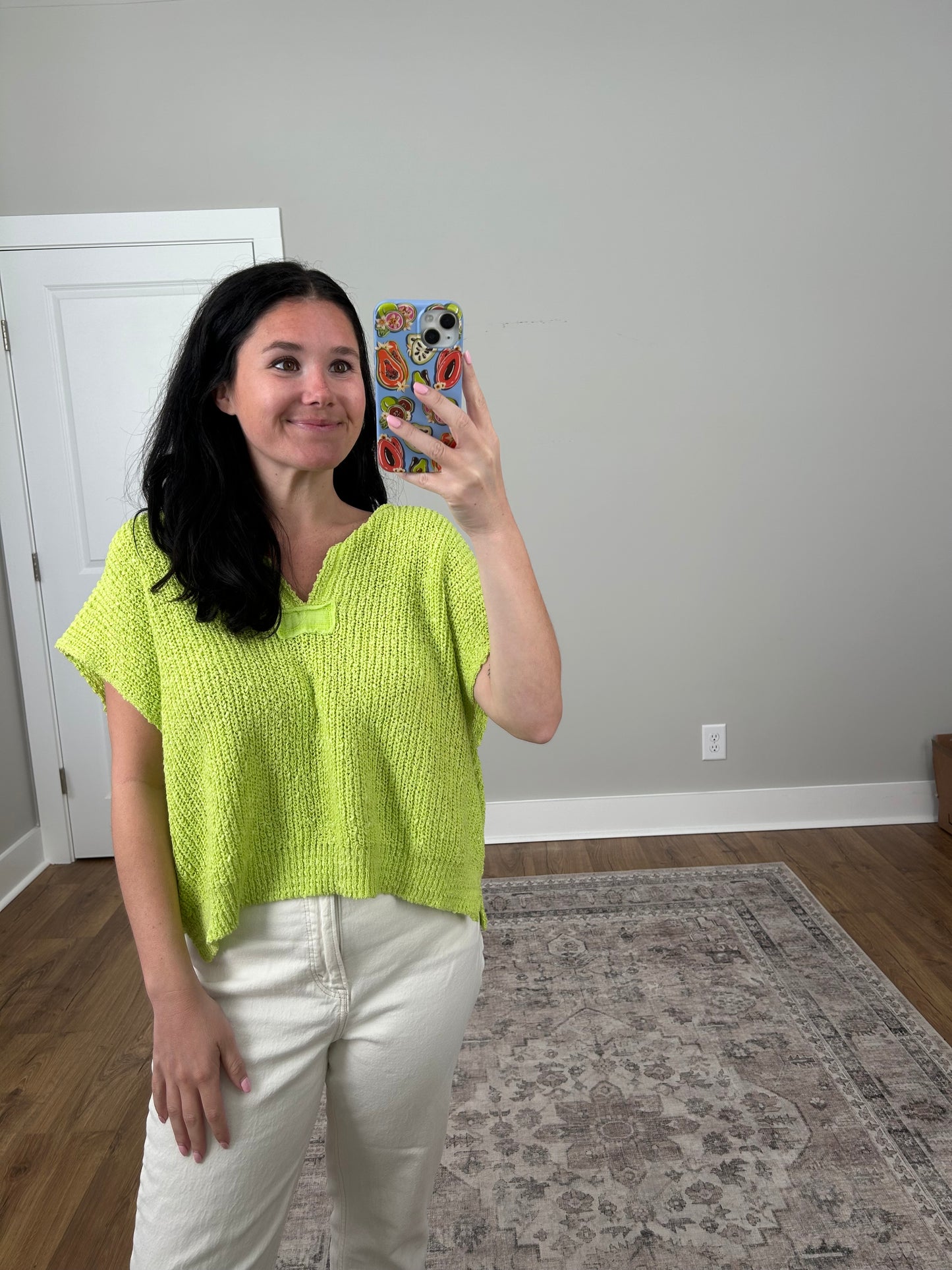 Lime Knitted V-Neck Top