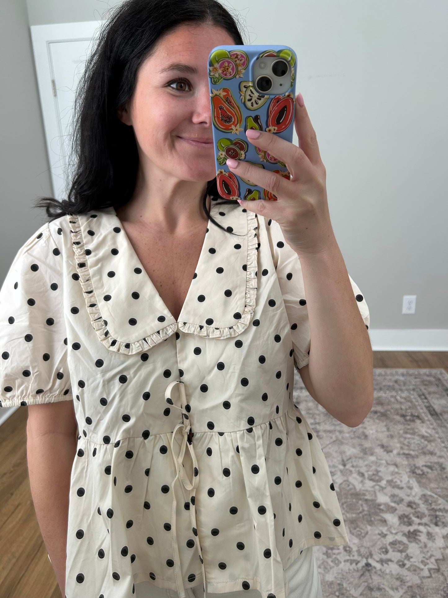 Polka Dot Woven Collar Top