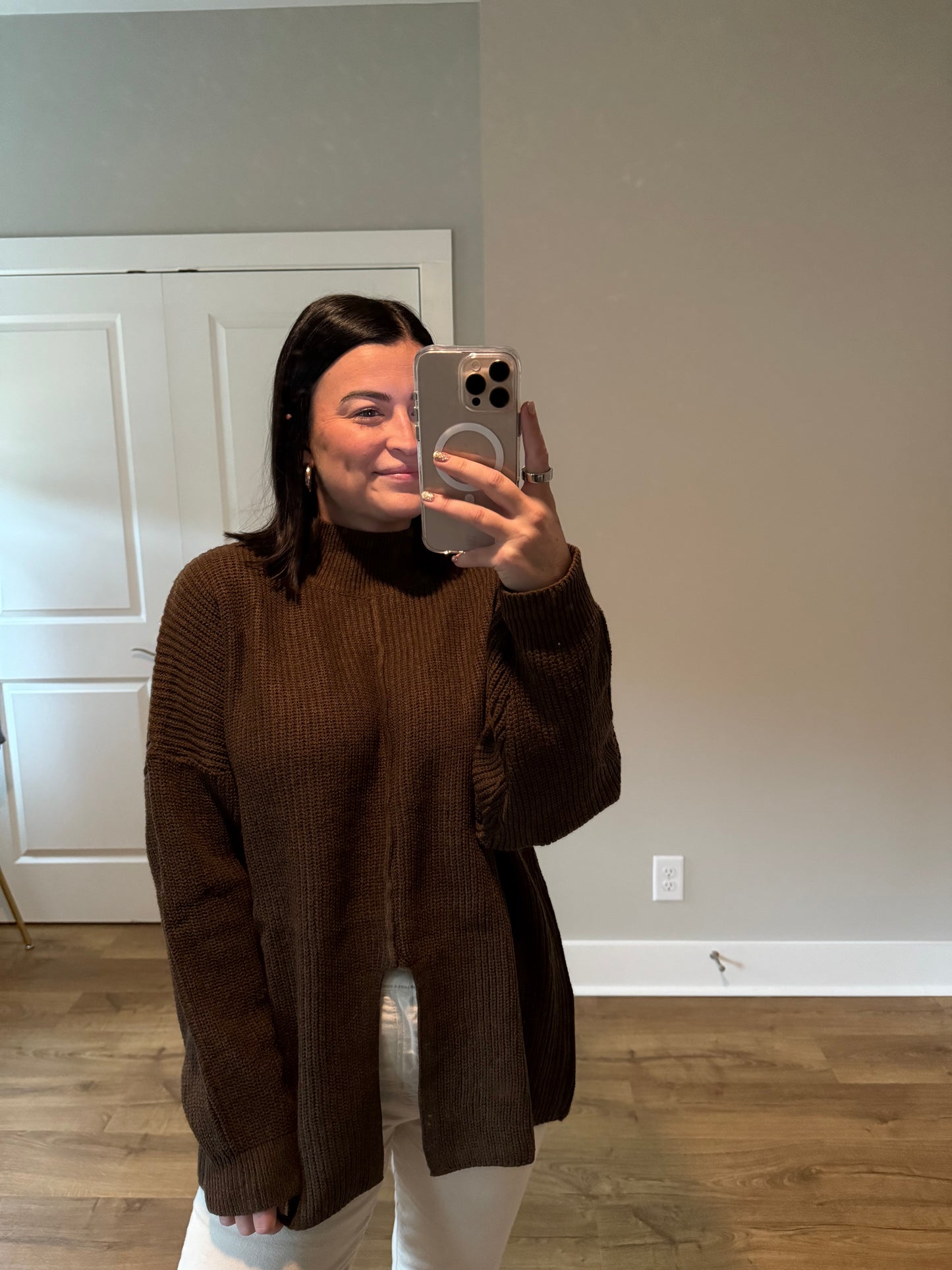 High Neck Front Slit Sweater