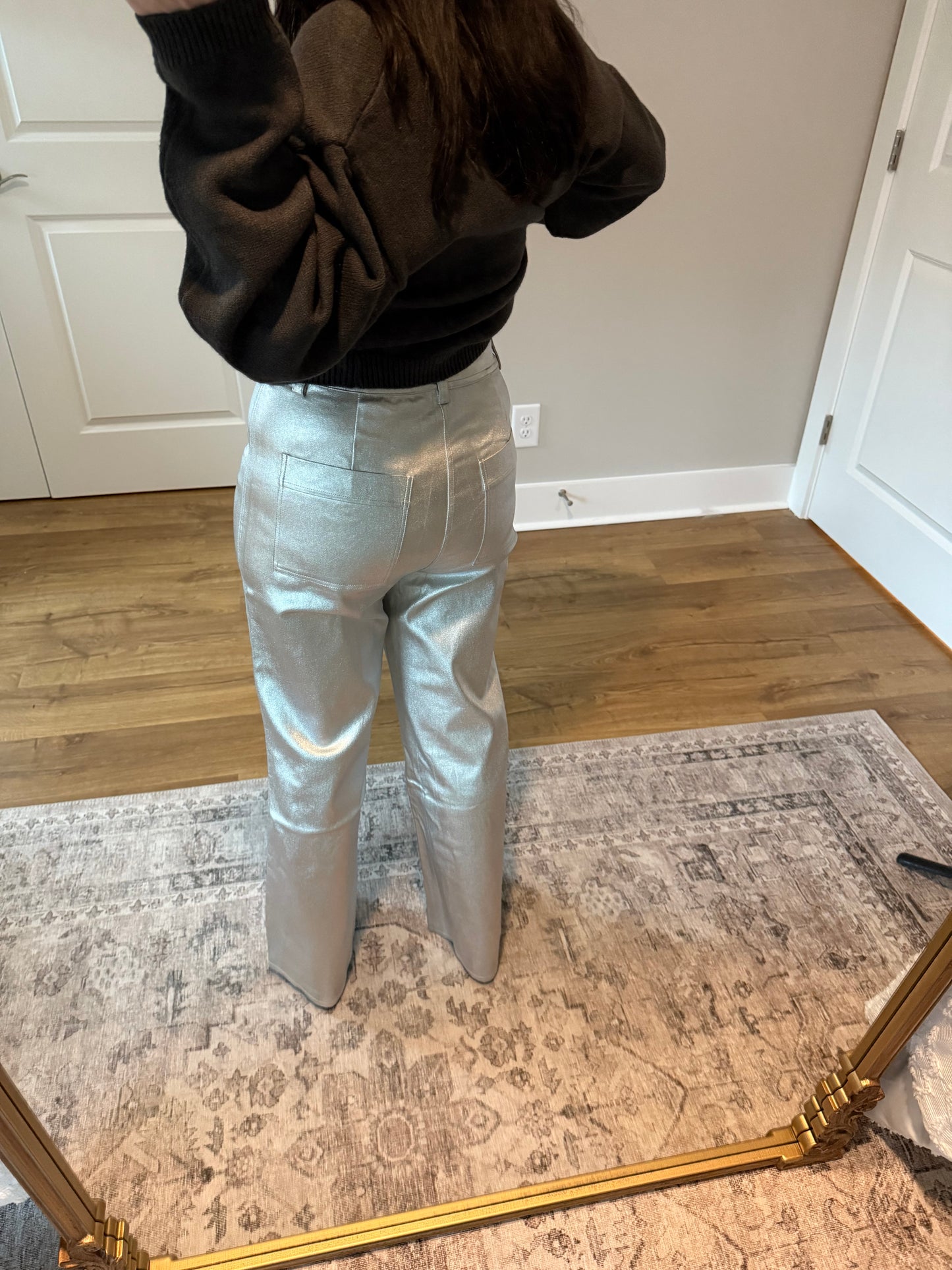 High Rise Wide Leg Silver Pants