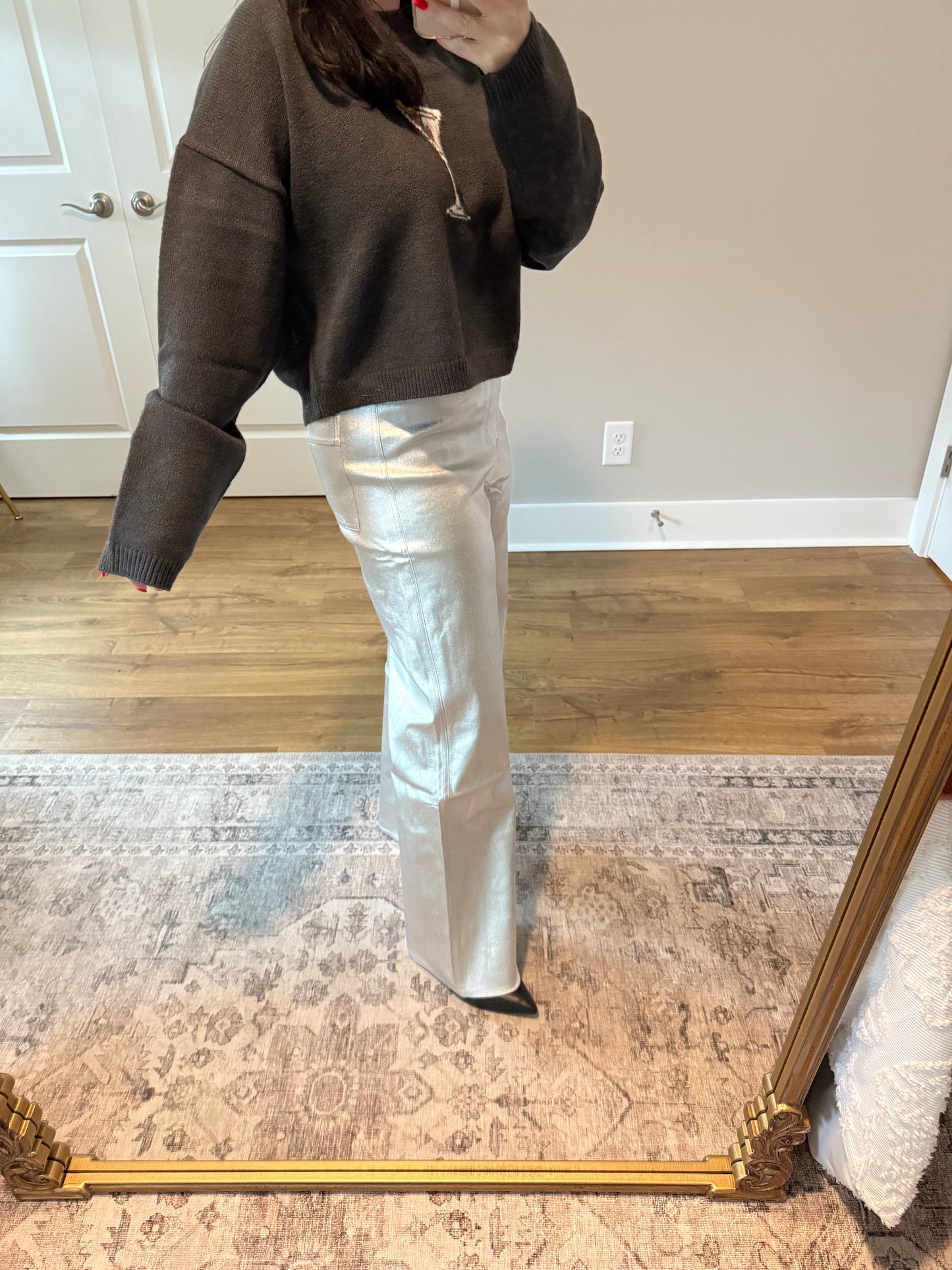High Rise Wide Leg Silver Pants