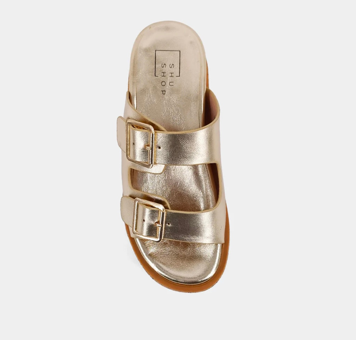 Lucinda Gold Buckle Heel