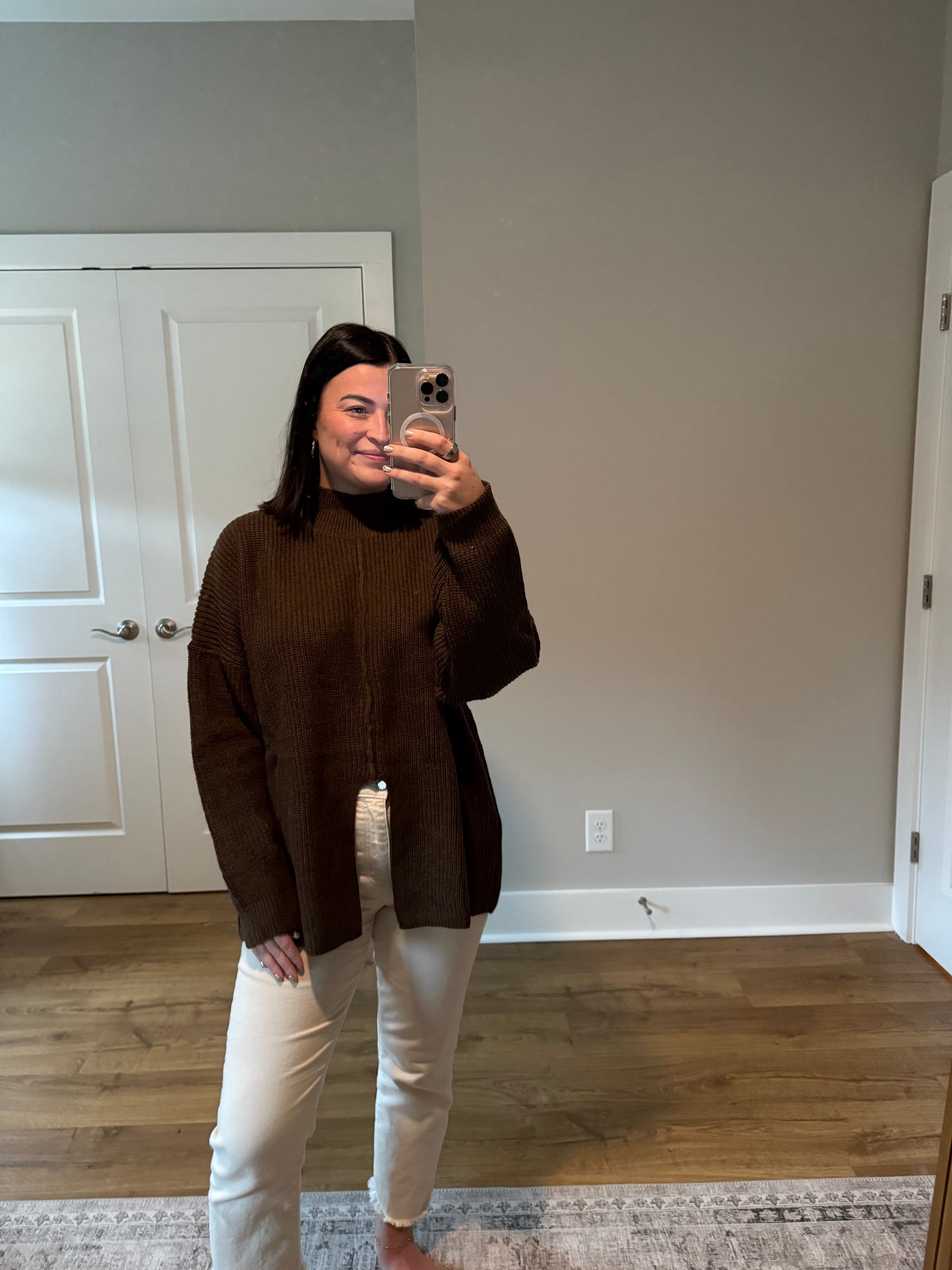 High Neck Front Slit Sweater