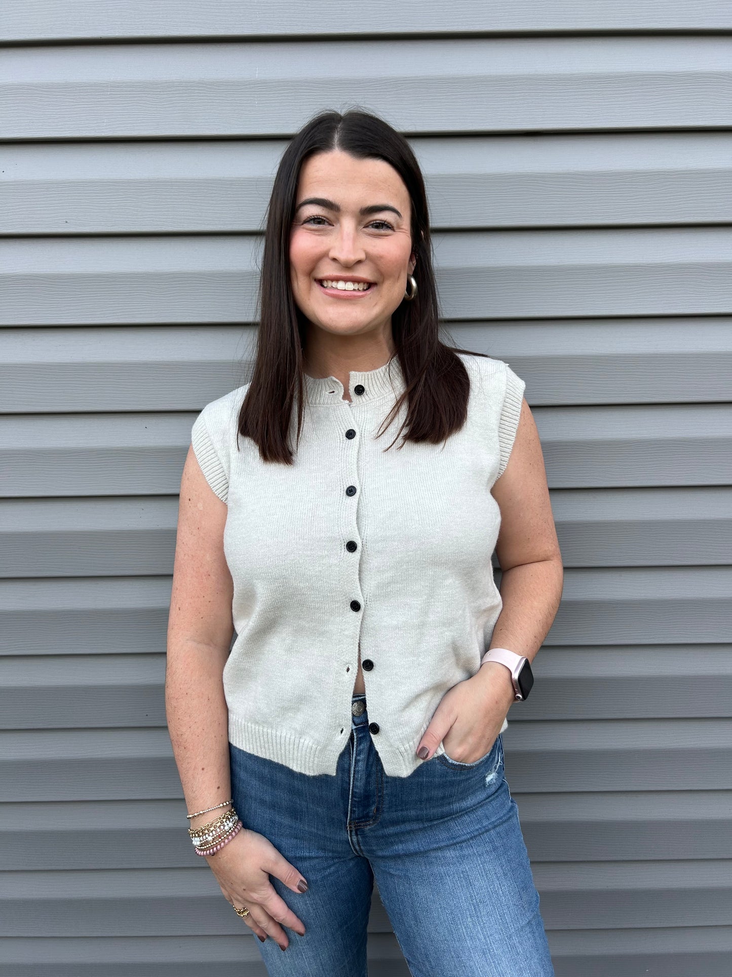 Sleeveless Knitted Button Up Cardigan