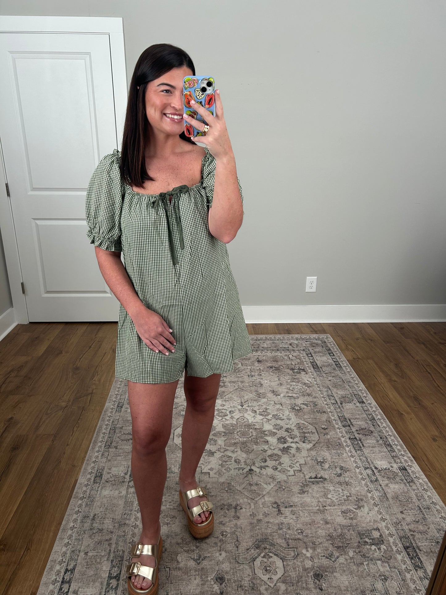 Forest Pine Gingham Romper