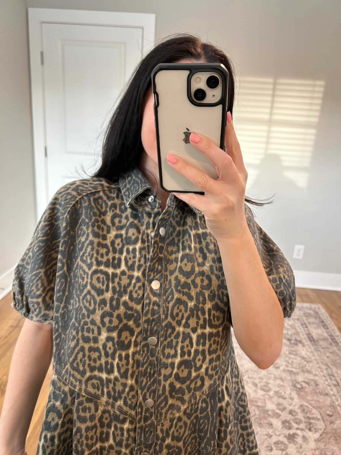 Leopard Denim Button Up Dress