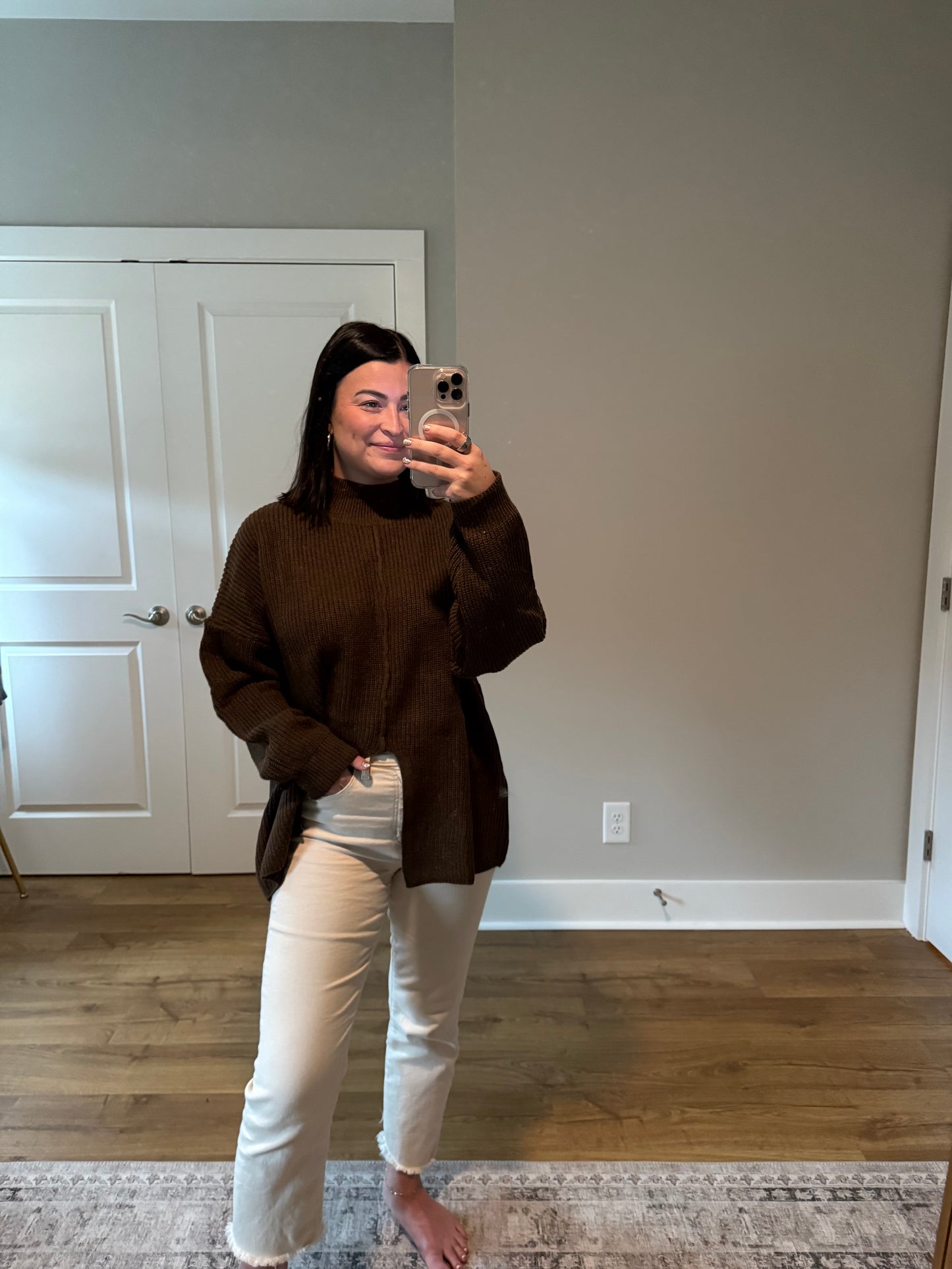 High Neck Front Slit Sweater