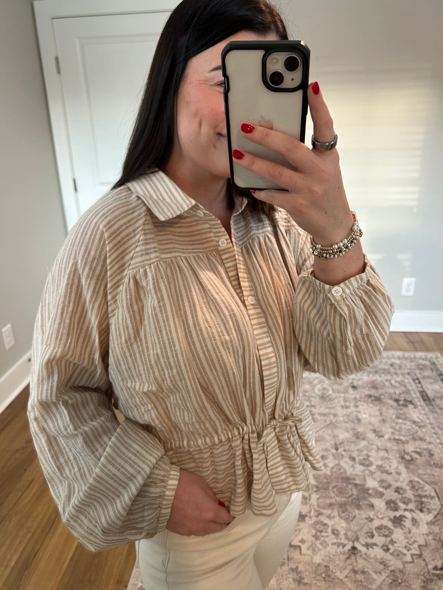Balloon Sleeve Button Down Blouse