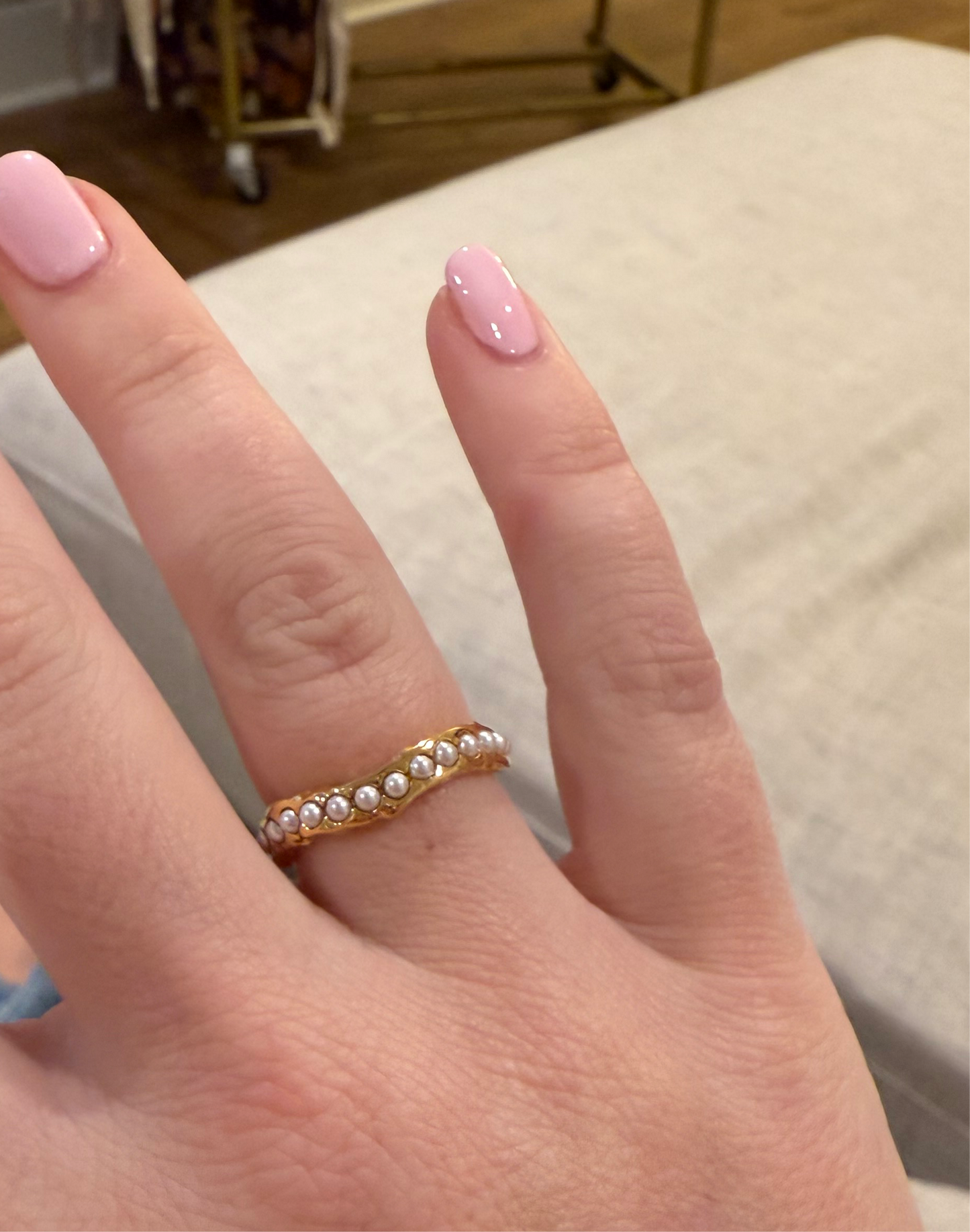 Ridged Gold Pearl Ring