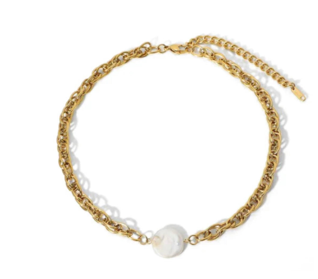 Gold Pearl Chain Necklace