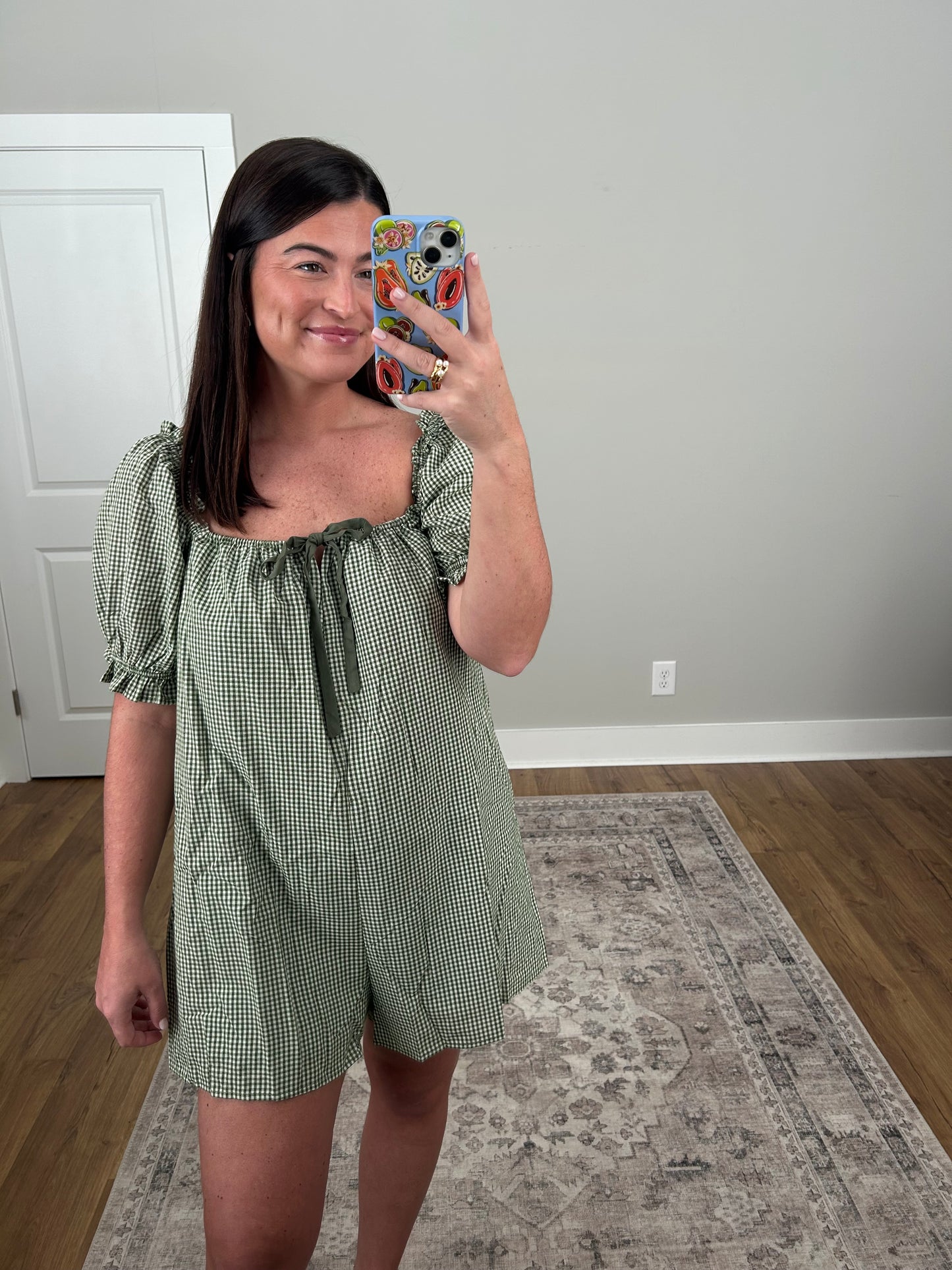 Forest Pine Gingham Romper