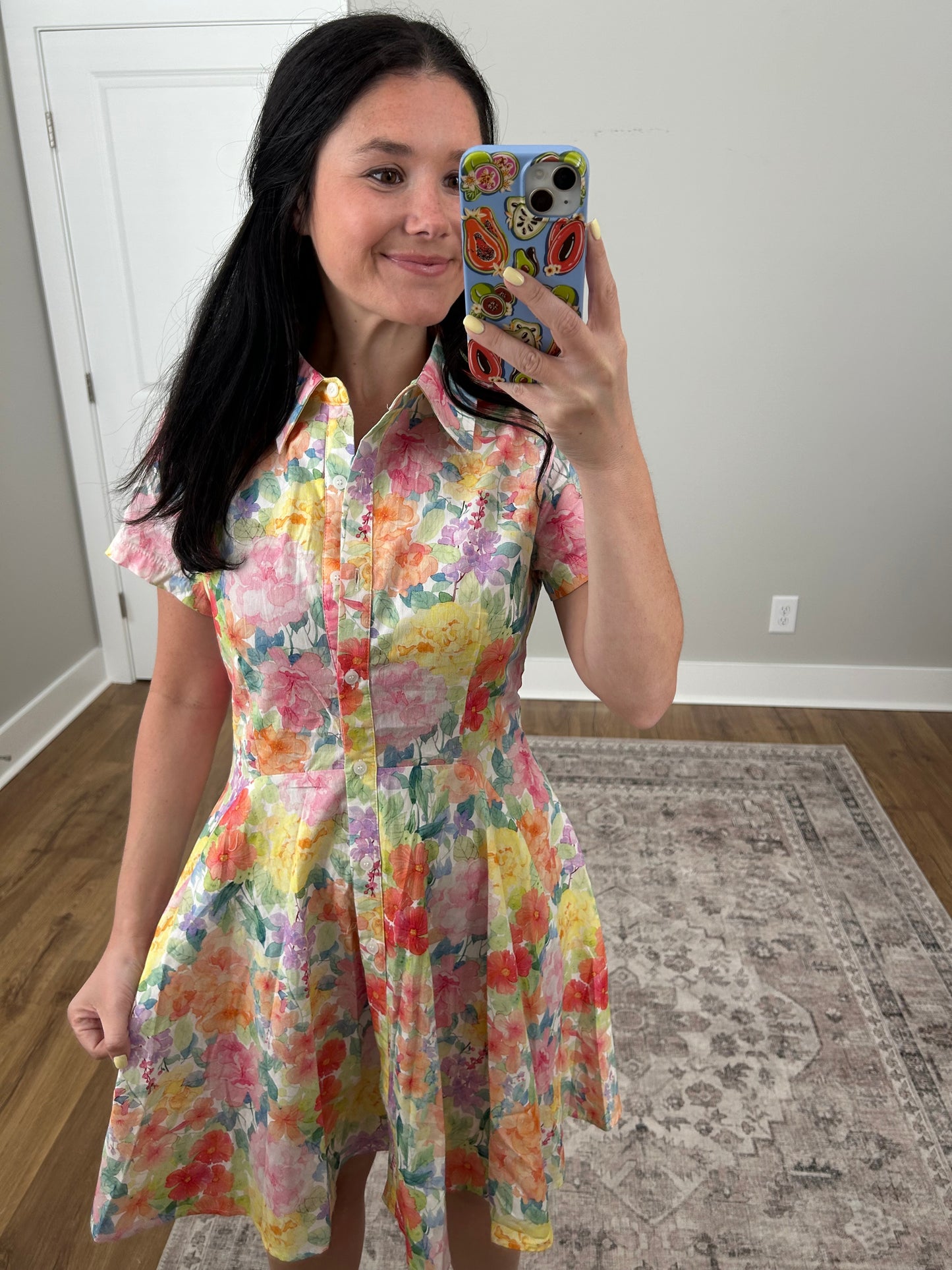 Pastel Floral Button-Up Dress