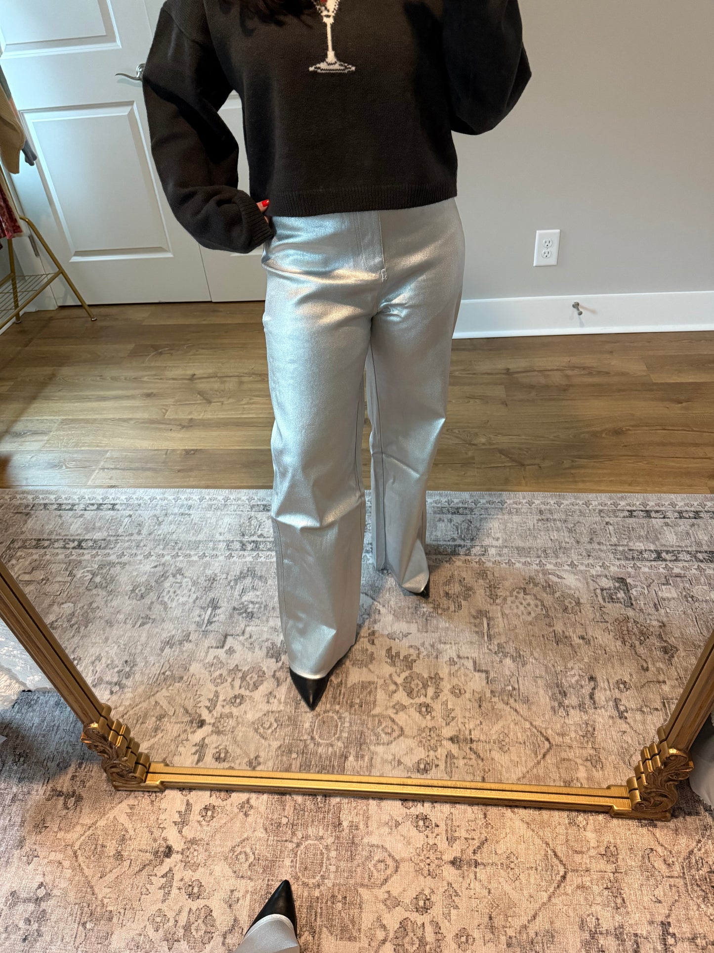 High Rise Wide Leg Silver Pants