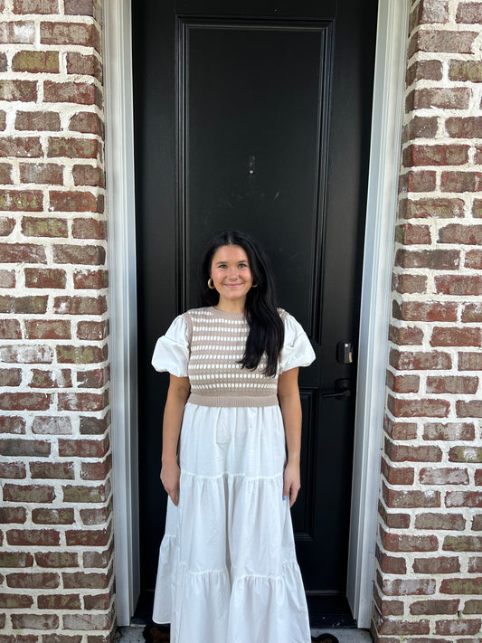 Striped Sweater Vest with Tiered Dress