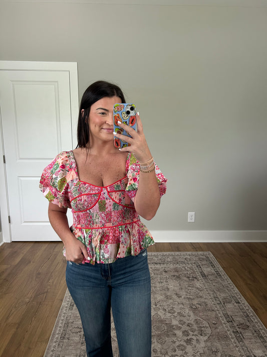 Piping Floral Blouse