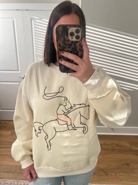 Embroidered Cowboy Crewneck