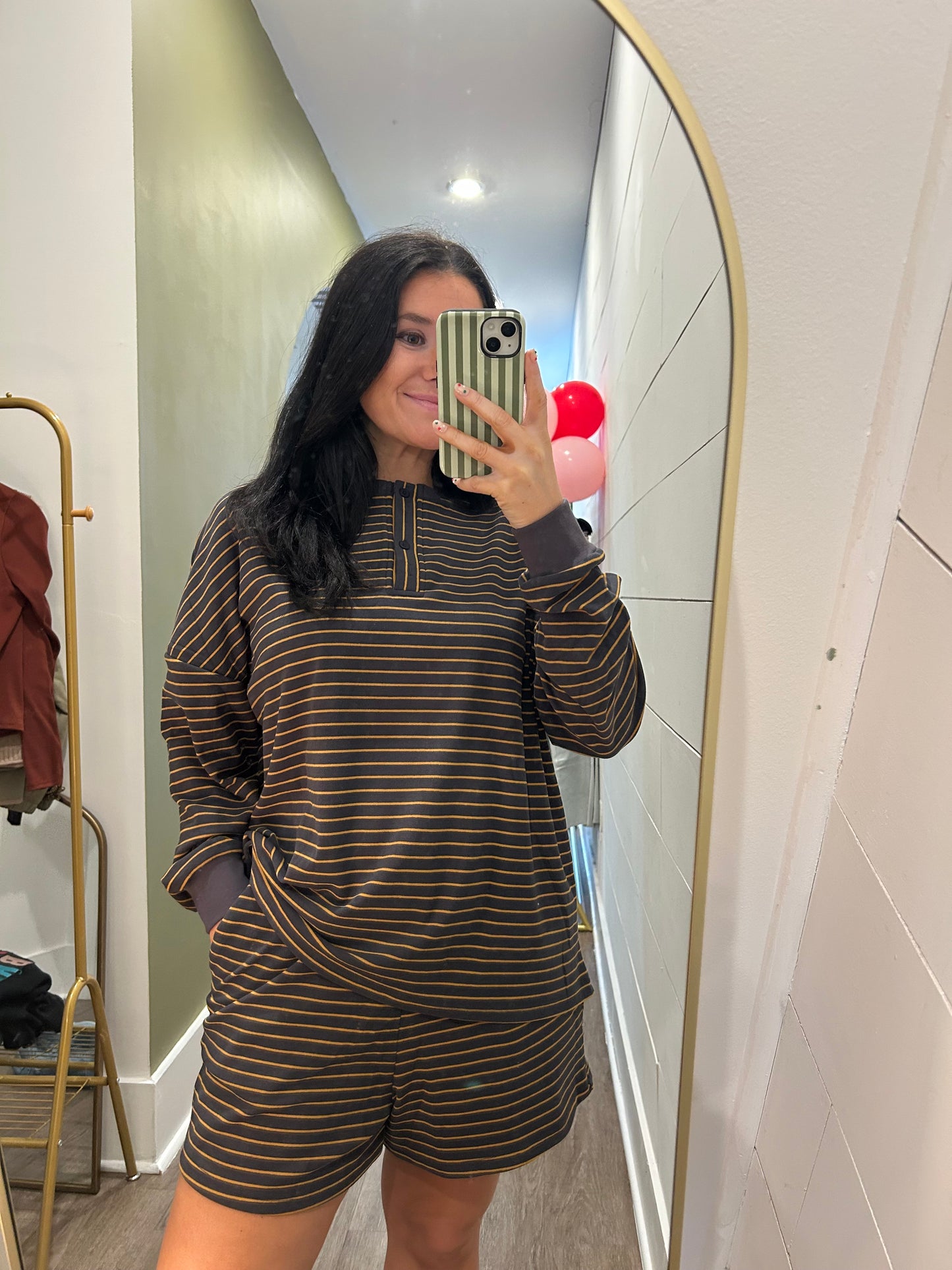 Charcoal & Yellow Striped Sweat