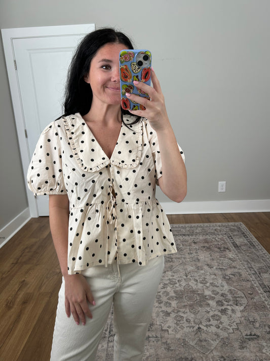 Polka Dot Woven Collar Top