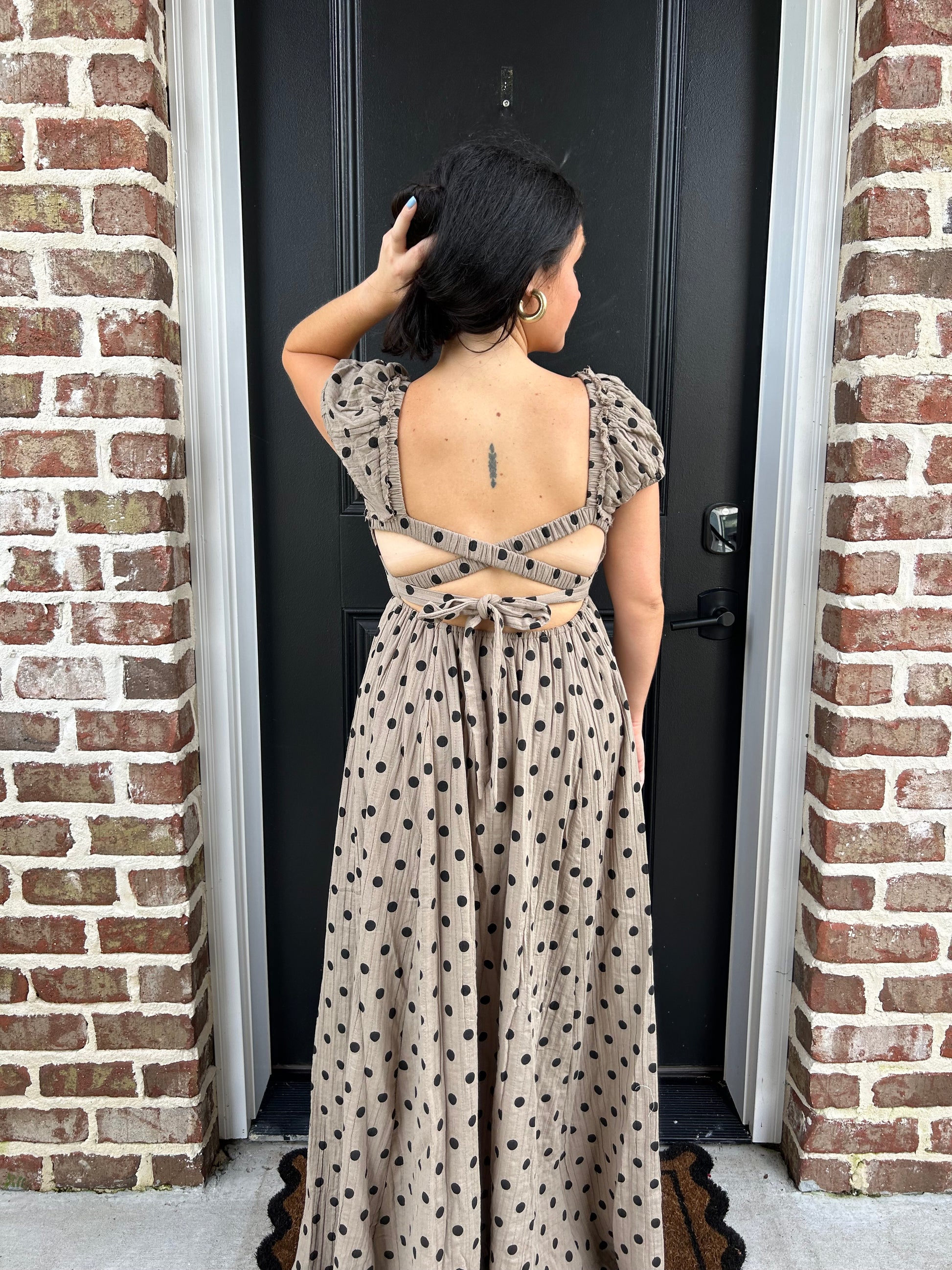 polka dot dress open back Chic Women's Summer Polka Dot Halter Backless Dress