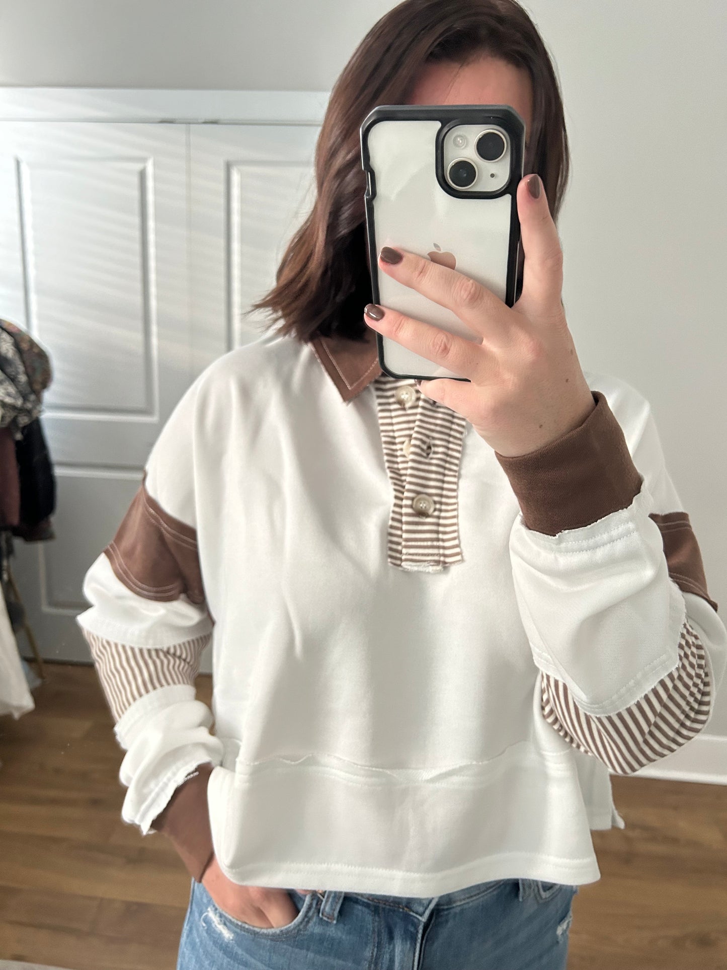 Color Block Button Up Pullover