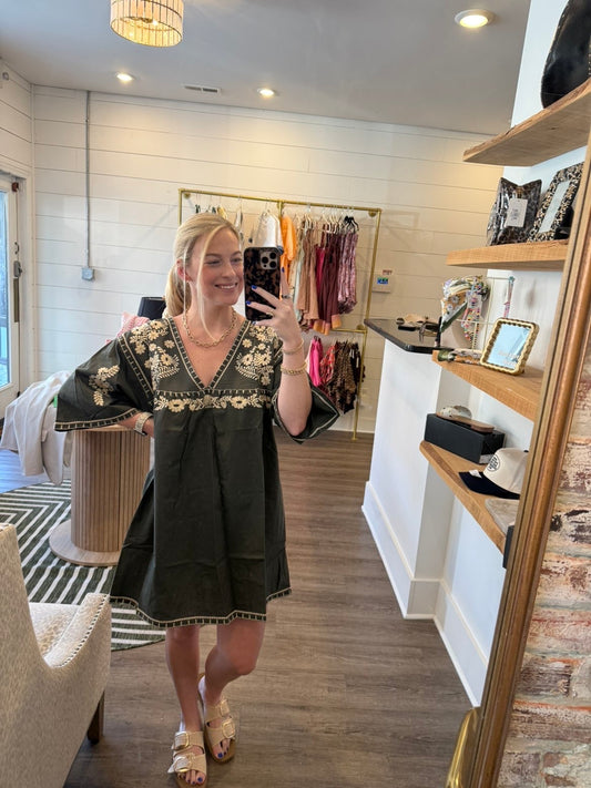 Embroidered Shift Dress
