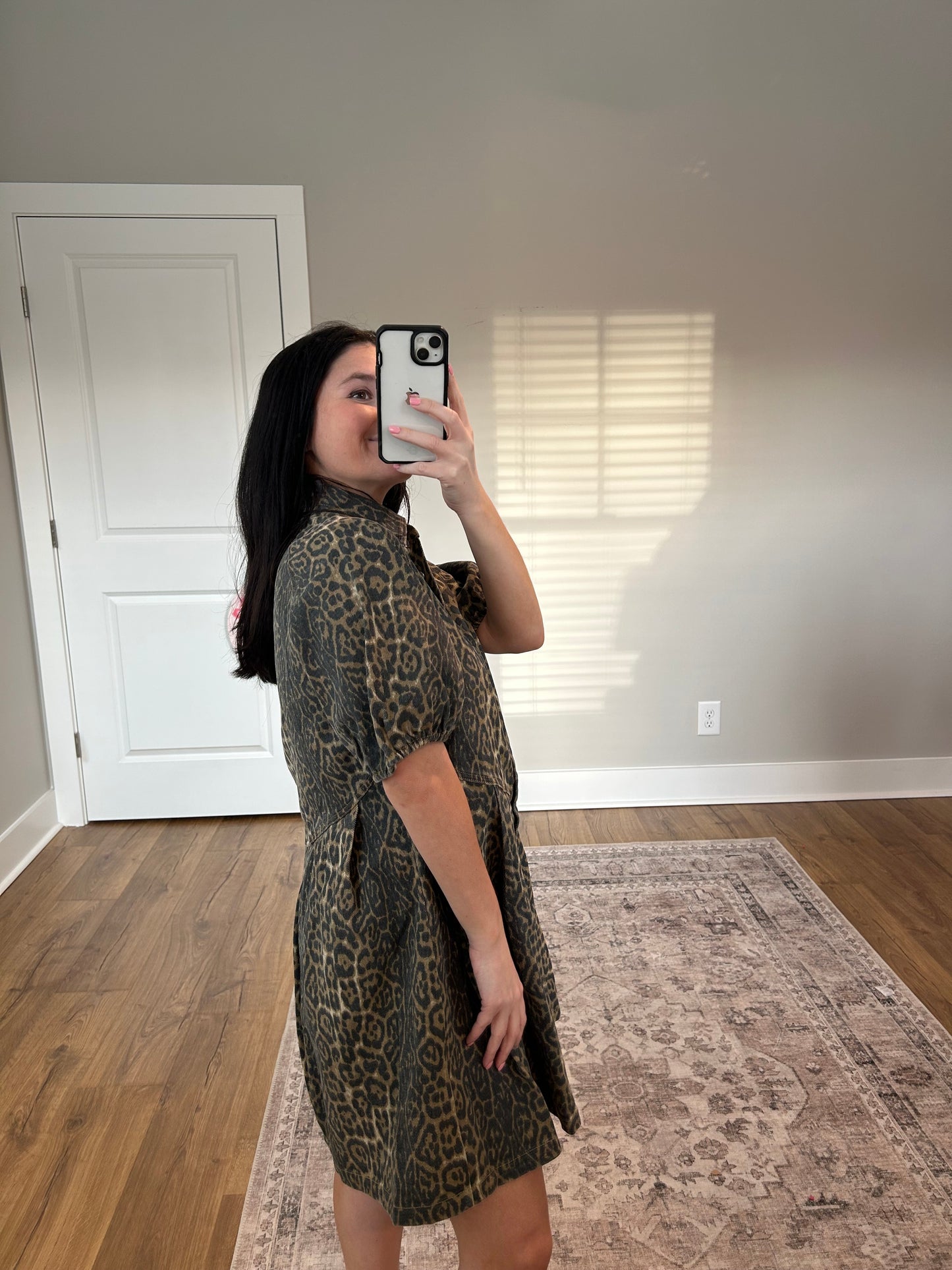 Leopard Denim Button Up Dress