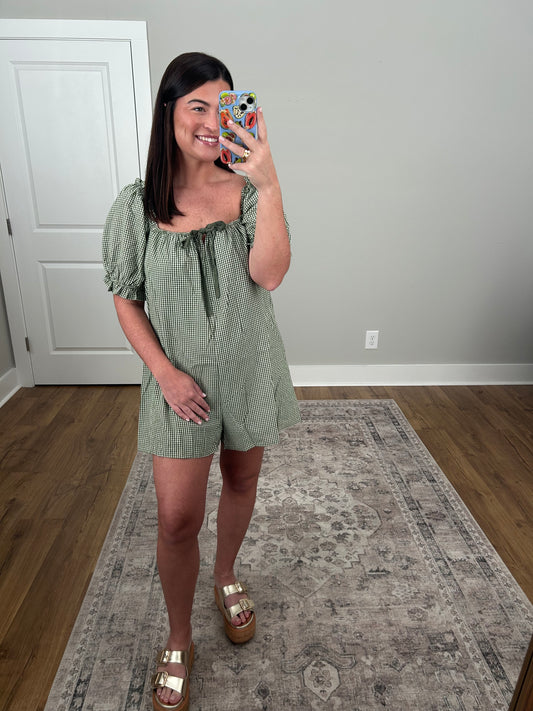 Forest Pine Gingham Romper