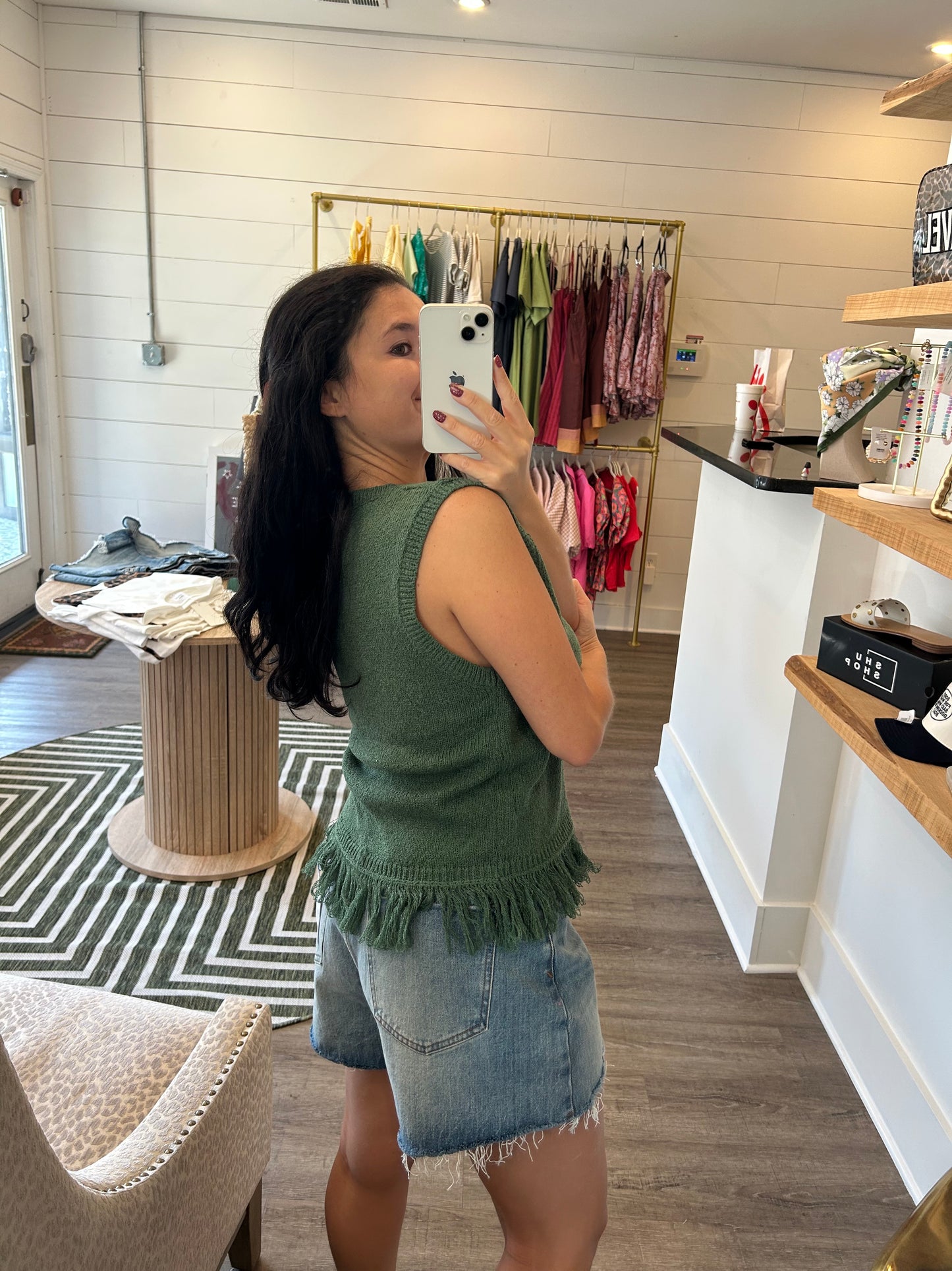 Sage Fringe Top