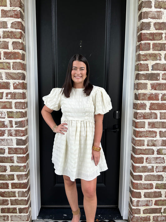 Ivory Textured Woven Mini Dress