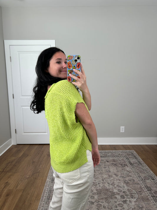 Lime Knitted V-Neck Top