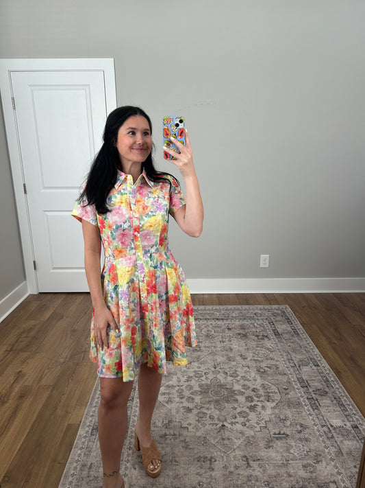 Pastel Floral Button-Up Dress