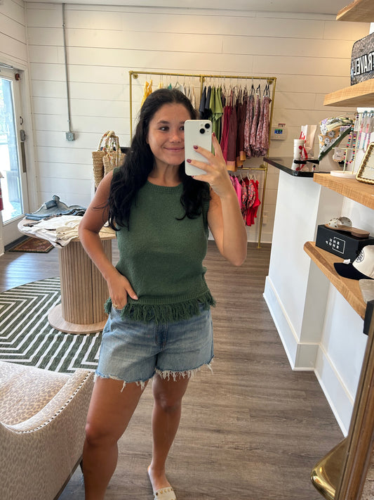 Sage Fringe Top