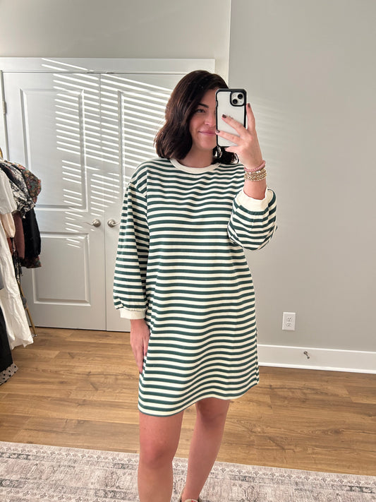 Striped Bubble Sleeve Dress