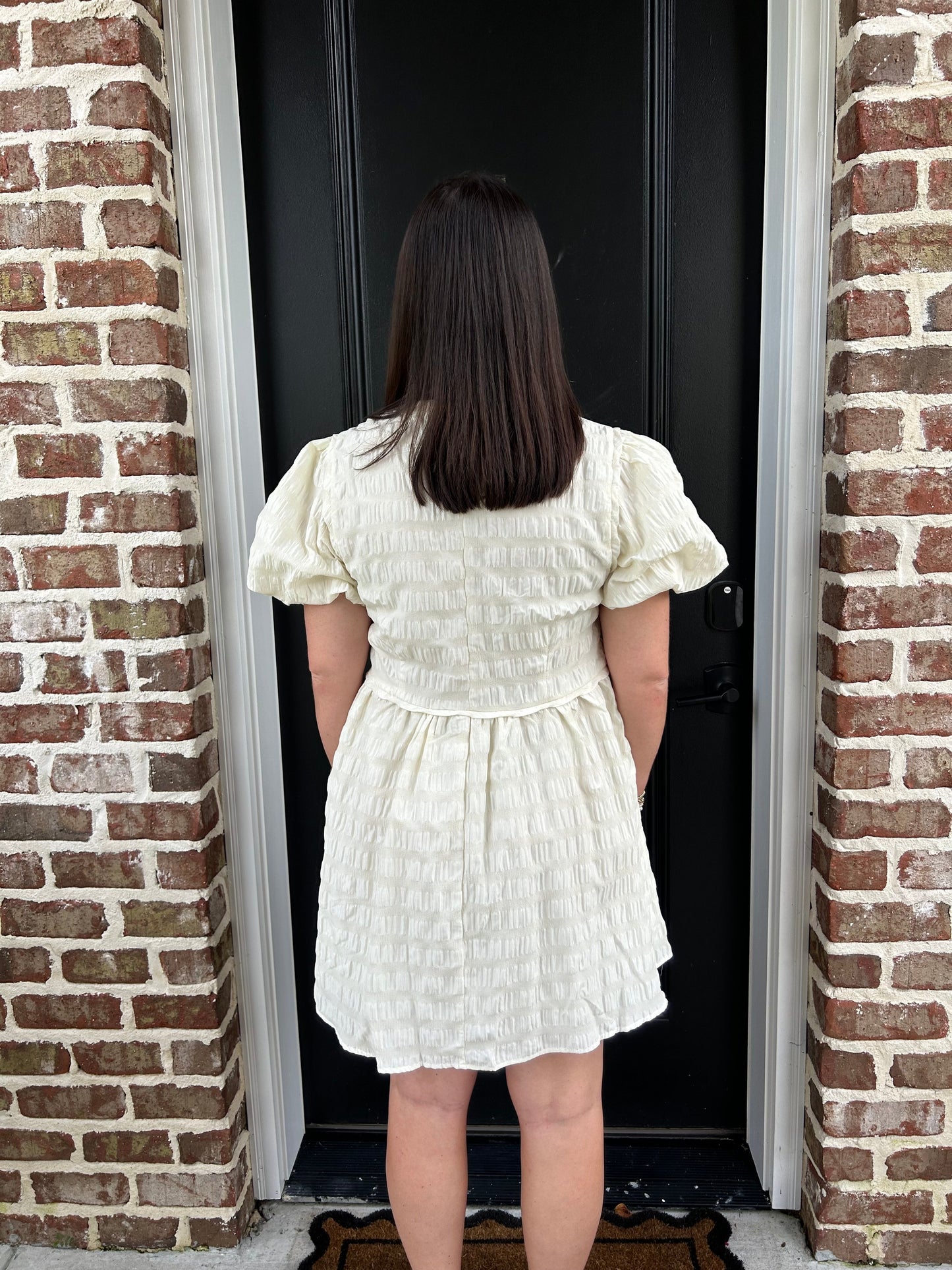 Ivory Textured Woven Mini Dress